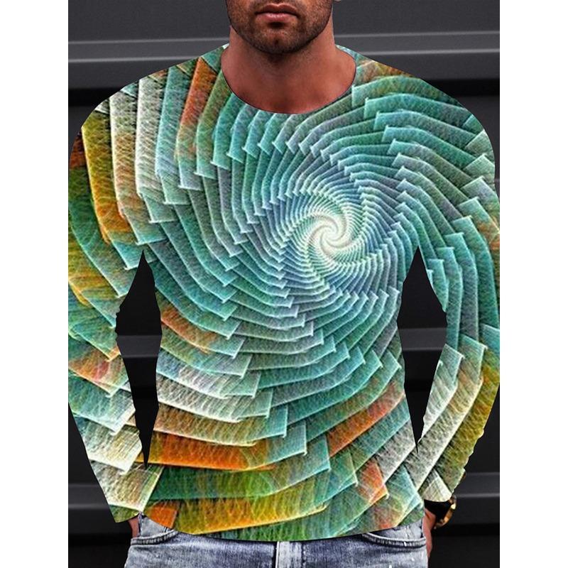 

Круглый вырез, одежда, 3D-принт, для активного отдыха, повседневная, с длинным рукавом, винтажная, модная, мужская футболка, футболка с графическим градиентом и металлическим оттенком S