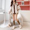 Women's Korean-Style Color Block Zipper Hoodie - Loose Fit, Spring/Autumn.