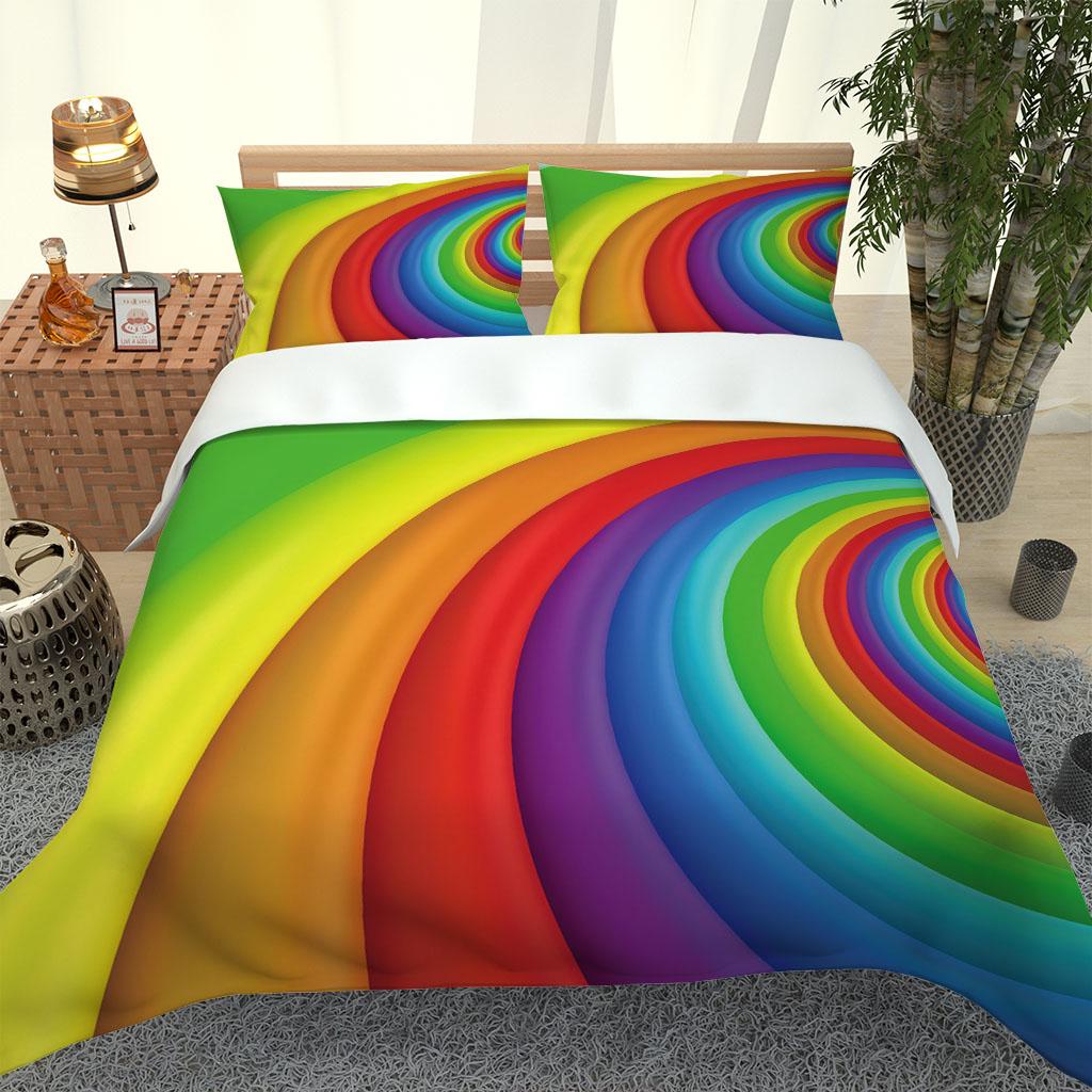 

Райдуга Семи Кольорів 3D Вишуканий Набір Постільної Білизни на 2 Спальних Місця Підковдра Ковдра Набір Постільної Білизни Розкішний Подарунок на День Народження W90xL190cm