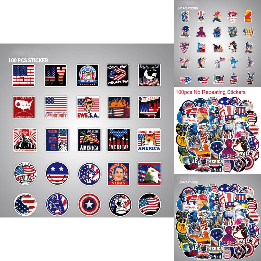 100 Stück Amerika USA Flagge Trump Aufkleber Laptop Fahrrad Autos Wasserdicht Skateboard