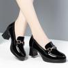 Spring New Women Square Heels Metal Chain Pumps Soft Leather Shoes Fashion Slip On Chunky Heel Casual Mary Jane Shoes