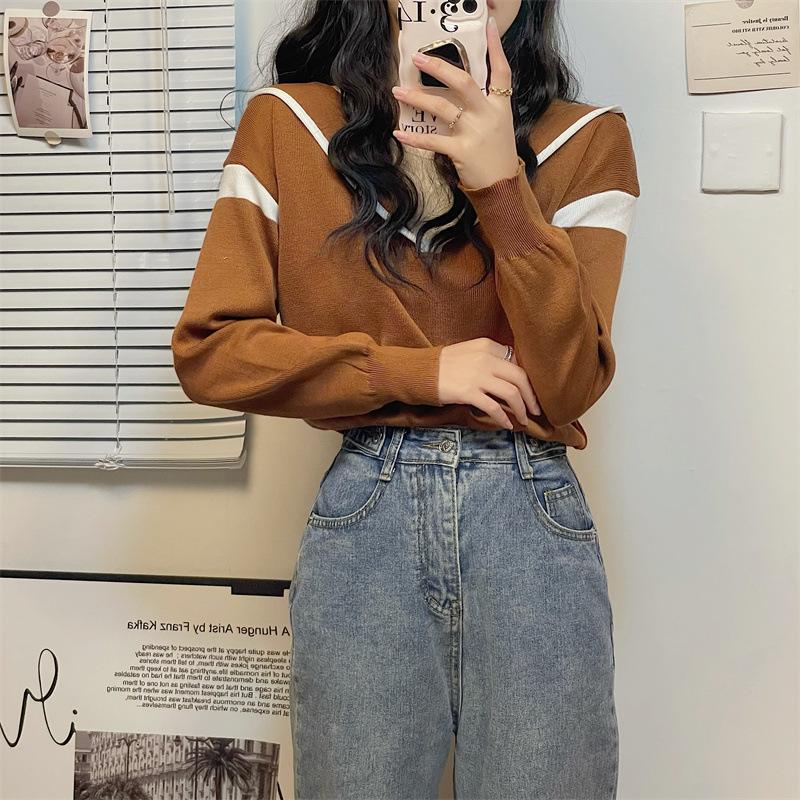 

Осень Новый Поддельный Два Капюшона Свитер Топ Женский Новый Длинный Рукав Студенты с Базовой Рубашкой Tide One size