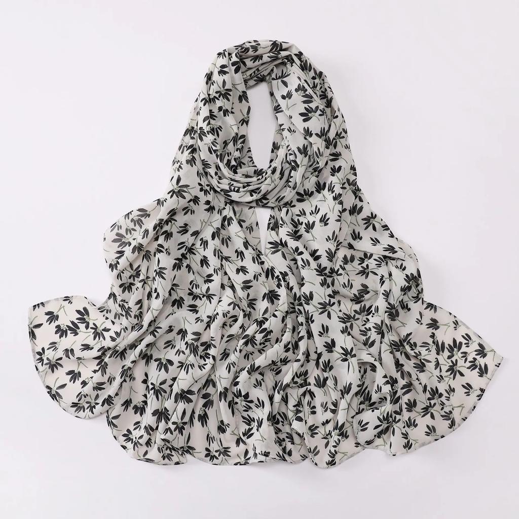 New Print Floral Chiffon Hiajb Printed Hijab Scarf Headscarf Veil Oil Painting Style Muslim Fashion Hijabs for Women Turban