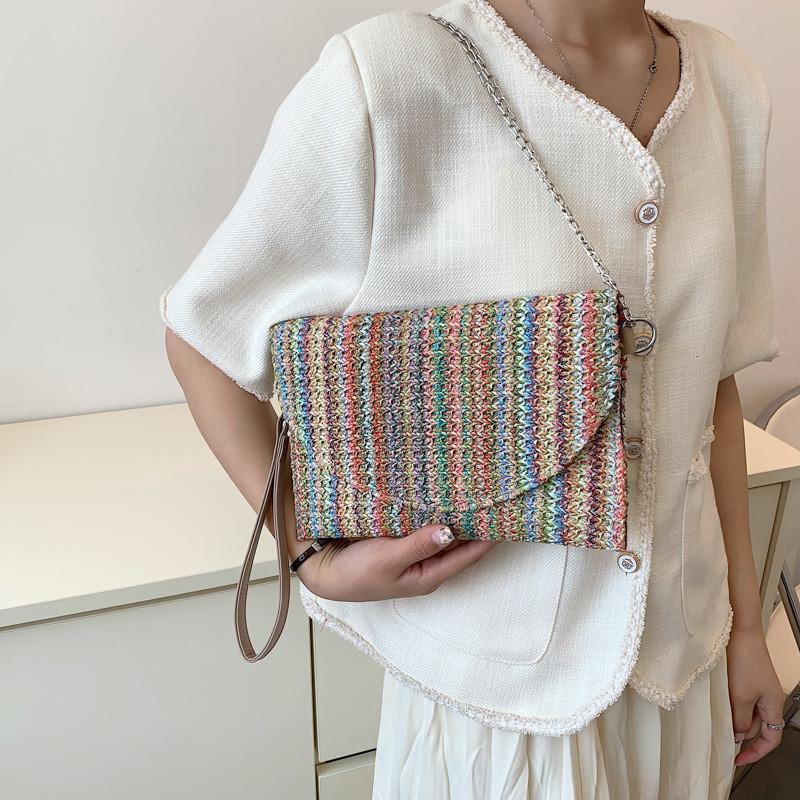 Trendy Shoulder Crossbody Bag 2024 Colorful Stripe Envelope Design For Stylish Everyday Use