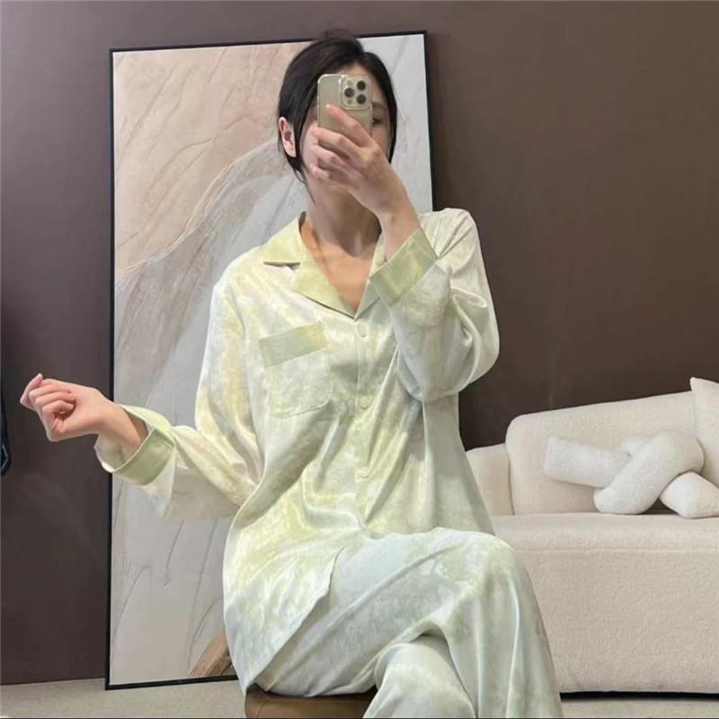 2025 Spring/Autumn Women's Ice Silk Sweet Pajama Set - Long-sleeve, Thin, High-end, Cute, Two-piece Homewear