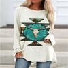 New 3D Ethnic Tribal Style Printed Round Neck Women's T-shirt Long-sleeved Bottoming Shirt Casual Loose Top Breathable Pullover