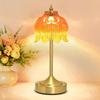 Cordless Table Lamp, Rechargeable Amber Glass Lotus Flower Lamp | 5200mAh touch lamp with 3 color modes and stepless dimming, battery operated lamp