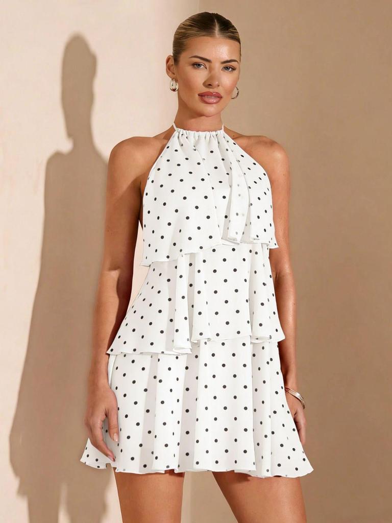 Women's Irregular Backless Polka Dot Lace-Up Dress