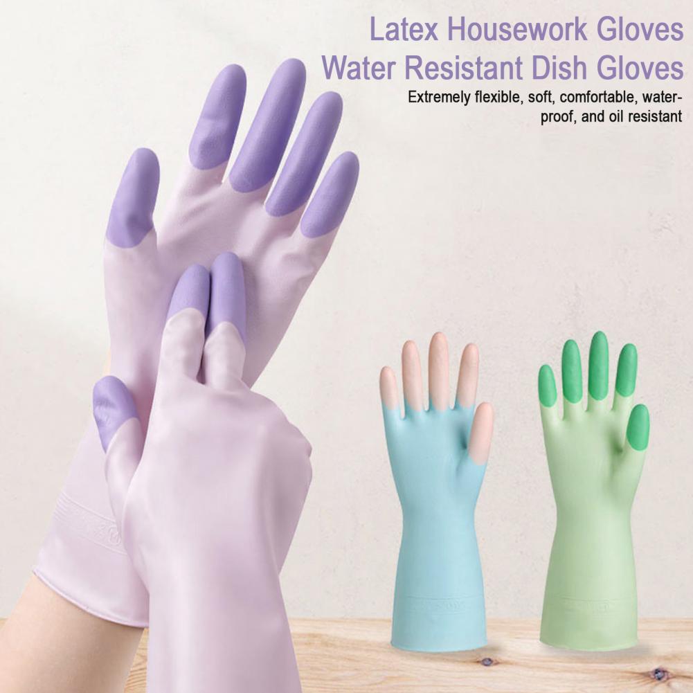 1 Pair Housework Gloves Long-Sleeved Latex Waterproof Cleaning Gloves Tear-Resistant Dishwashing Laundry Dish Gloves