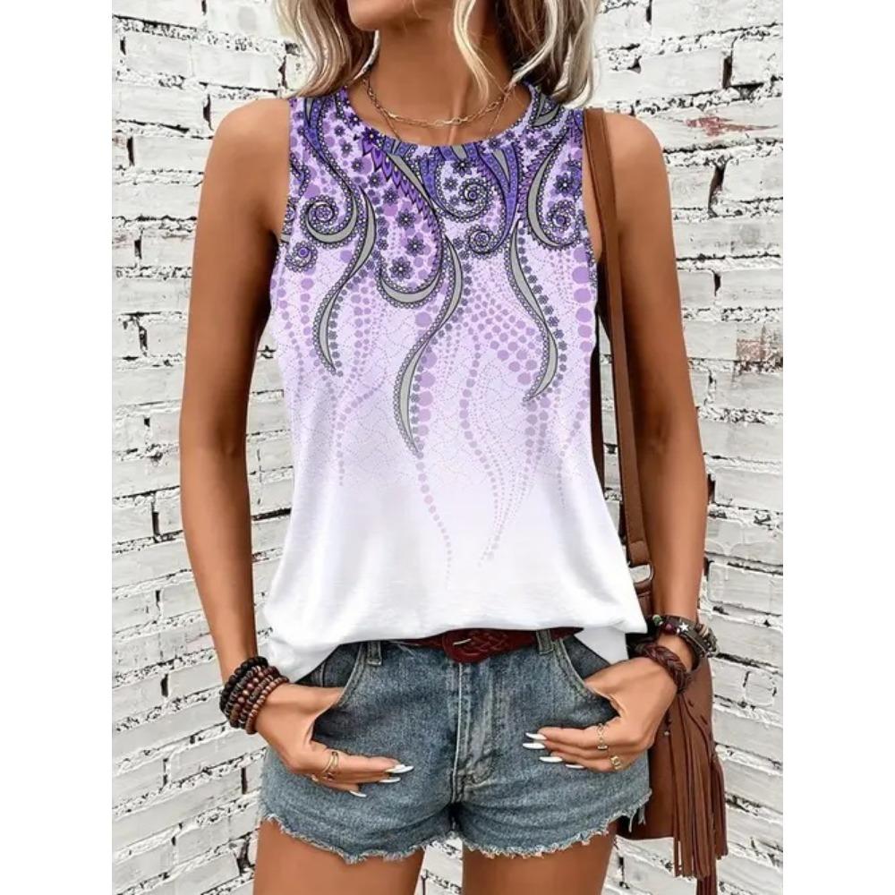 Summer flower 3D printed vest for women's casual O-neck