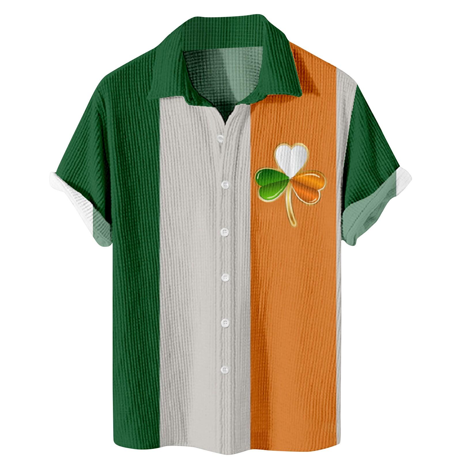 

Мужская ул.. Рубашки с короткими рукавами и пуговицами на день Святого Патрика, мужские повседневные модные рубашки с короткими рукавами XL белый