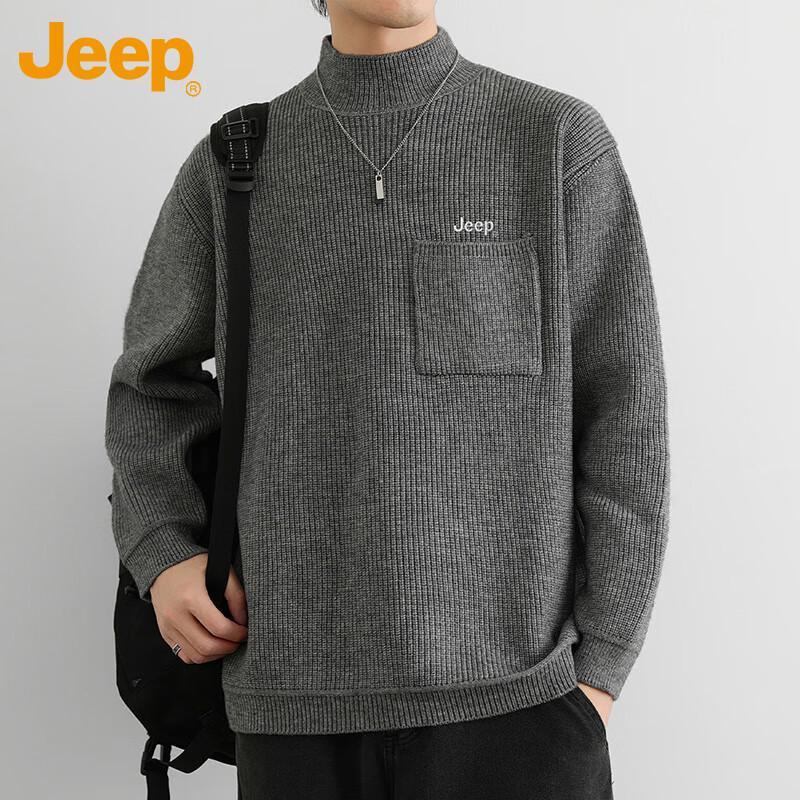 JEEP Men's Half-High Neck Knit Pullover Sweater