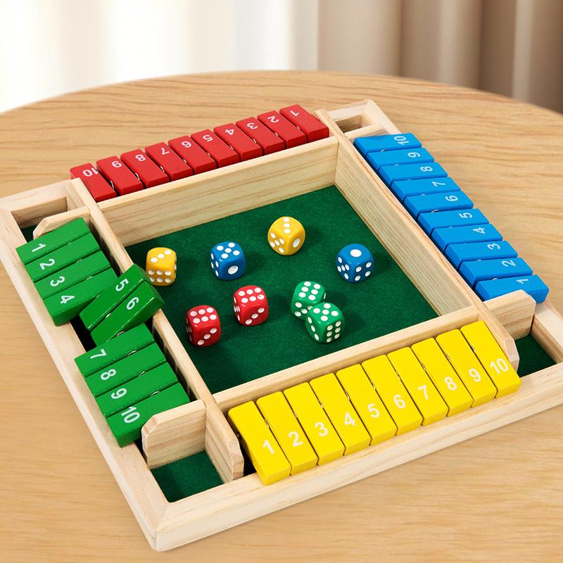 Shut The Case Dice Tabletop Game Wood Material Flaps & Dices Game 4 Players Pub Bar Party Supplies Family Entertainment Children-Friendly & Adults