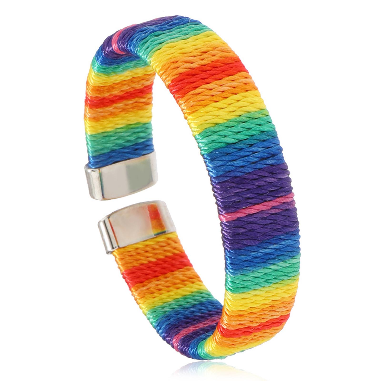 

Rainbow Color Wristband Fashionable Stretch Bracelet Unisex Handchain Jewelry Adjustable Length Bangle for Couple 4