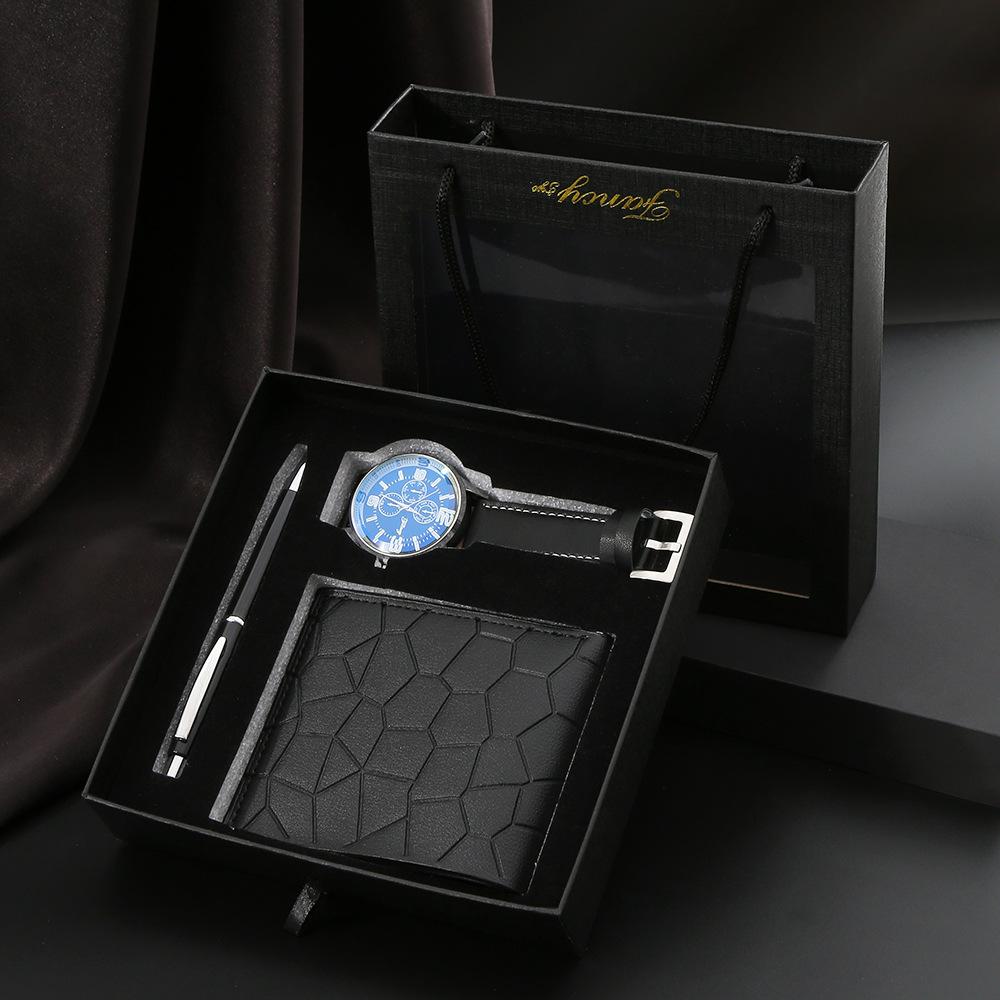 Set de Regalo para Hombre, Cartera + Reloj + Caja para Cinturón, Regalo de San Valentín Día del Padre para Novio Amigo