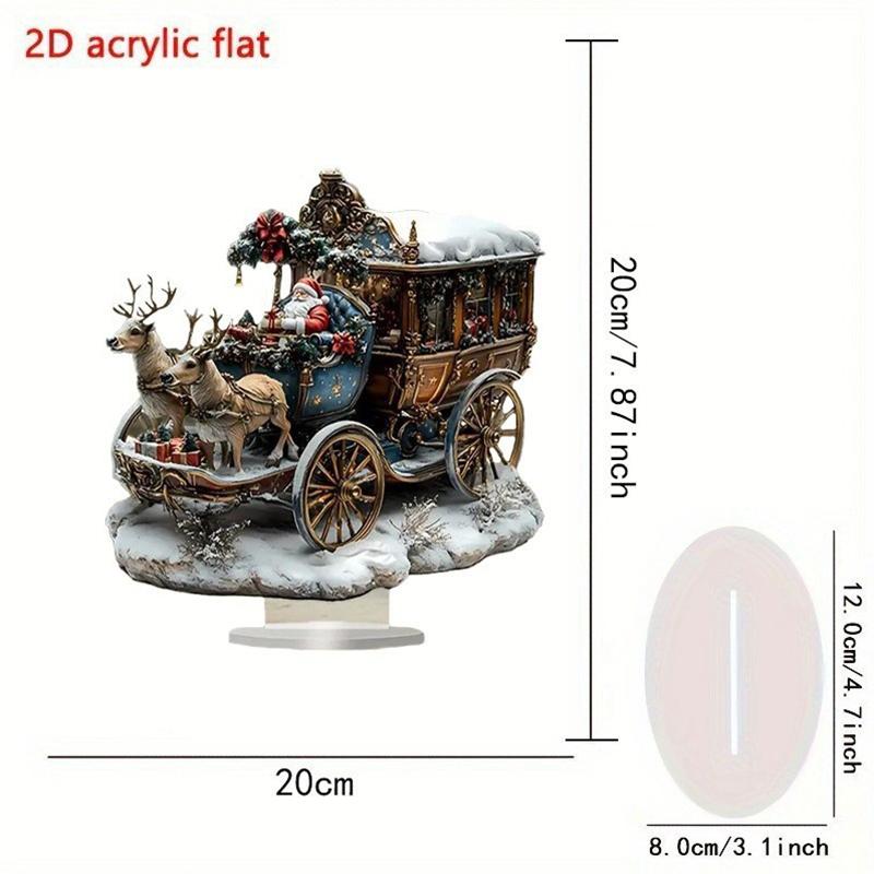 Christmas Xmas Tree Desktop Ornament Santa Claus Reindeer Sled Tabletop Decoration With Base 2D Acrylic Navidad Party Supplies