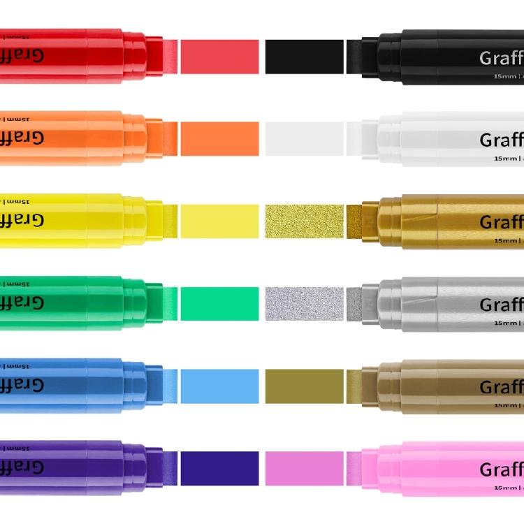 12 Pcs Paint Markers Drawing Pen Acrylic Marker 15mm Wide Acrylic Pen Graffiti Marker Craft Supplies for Kids Drawing