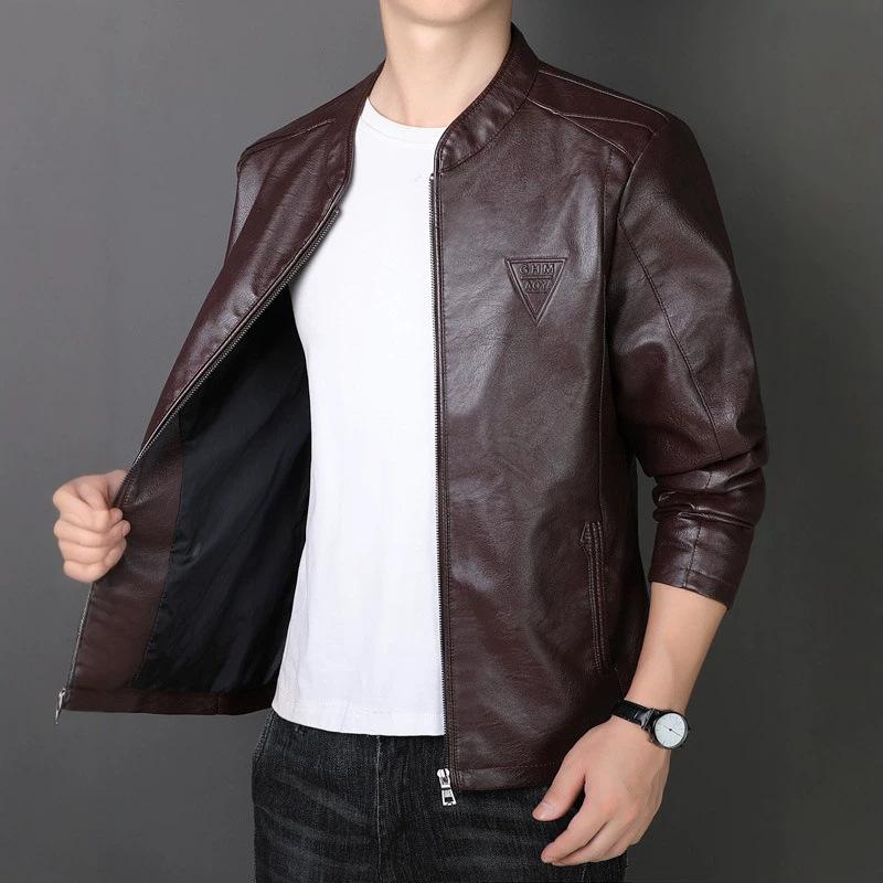 Men's Jacket Leather Jacket Slim Fit Casual Youth Inverted Triangle Men's Leather Jacket Casual Fashion Fleece Jacket