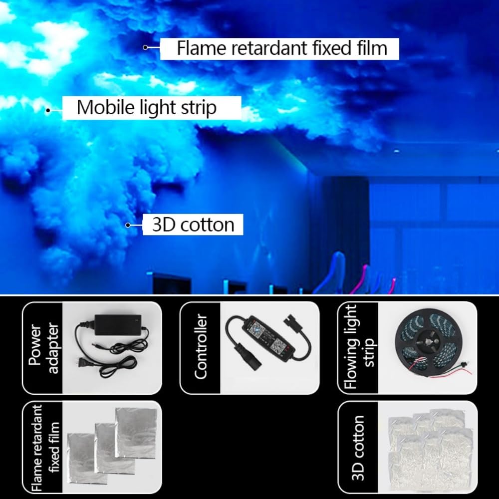 3D Thunder Cloud LED Light Kit, DIY Creative Thunder Cloud Lamp Wall with Remote Control, Colorful Atmosphere Night Light(5m)