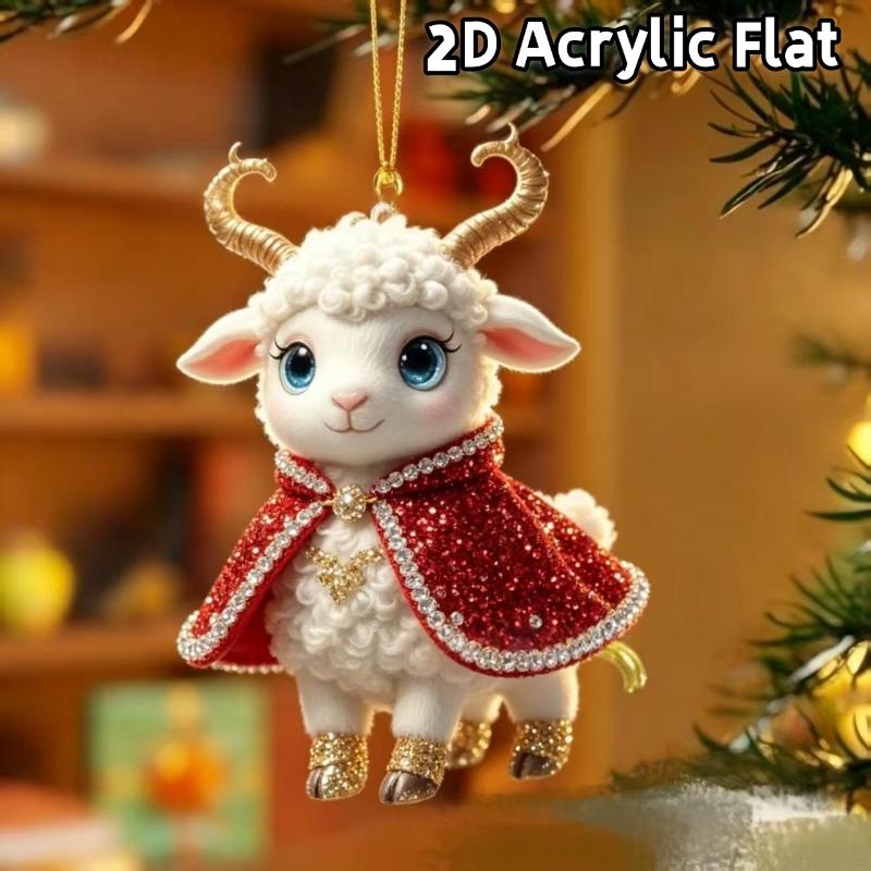 2D Flat Goat Car Rearview Mirror Hanging Ornament Acrylic Pendant Christmas Tree Decoration Bag Charms