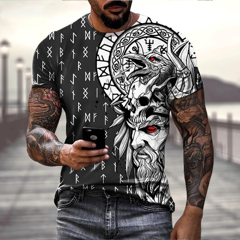 New Fashion Men Viking Tattoo Art T Shirt 3D Print T-shirts Short Sleeve Casual Tops