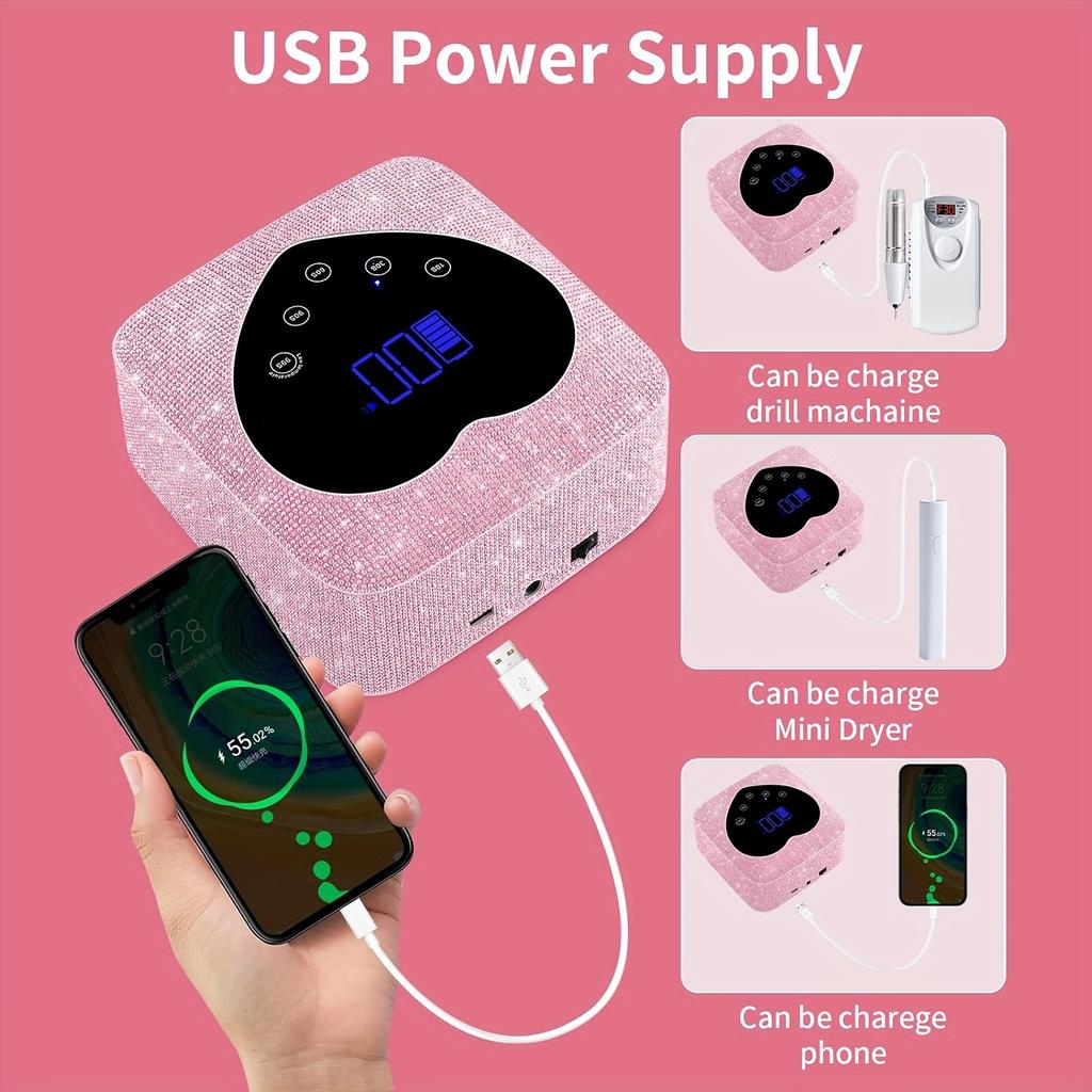 Lumină UV fără fir reîncărcabilă pentru unghii de 72 W - Uscare rapidă, 5 setări de temporizator, comenzi tactile și senzori automati - Perfect pentru aplicarea lacului de unghii cu gel