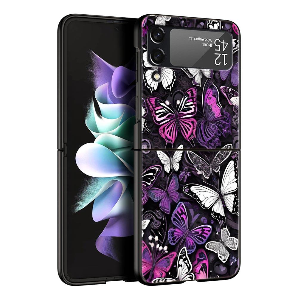 Fashionable Butterfly Flower Pattern Hard PC Phone Case For Samsung Galaxy Z Flip 7 6 5 4 Black Cover For Galaxy Z Flip 3 Shell