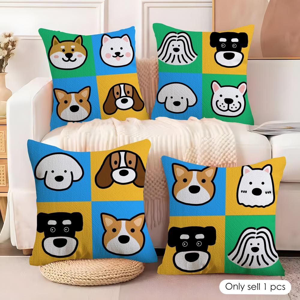 Cartoon Simple Cute Dog Cushion Cover Soft Plush Fabric DoubleSided Printed Cushion Covers for All Seasons Home Decor