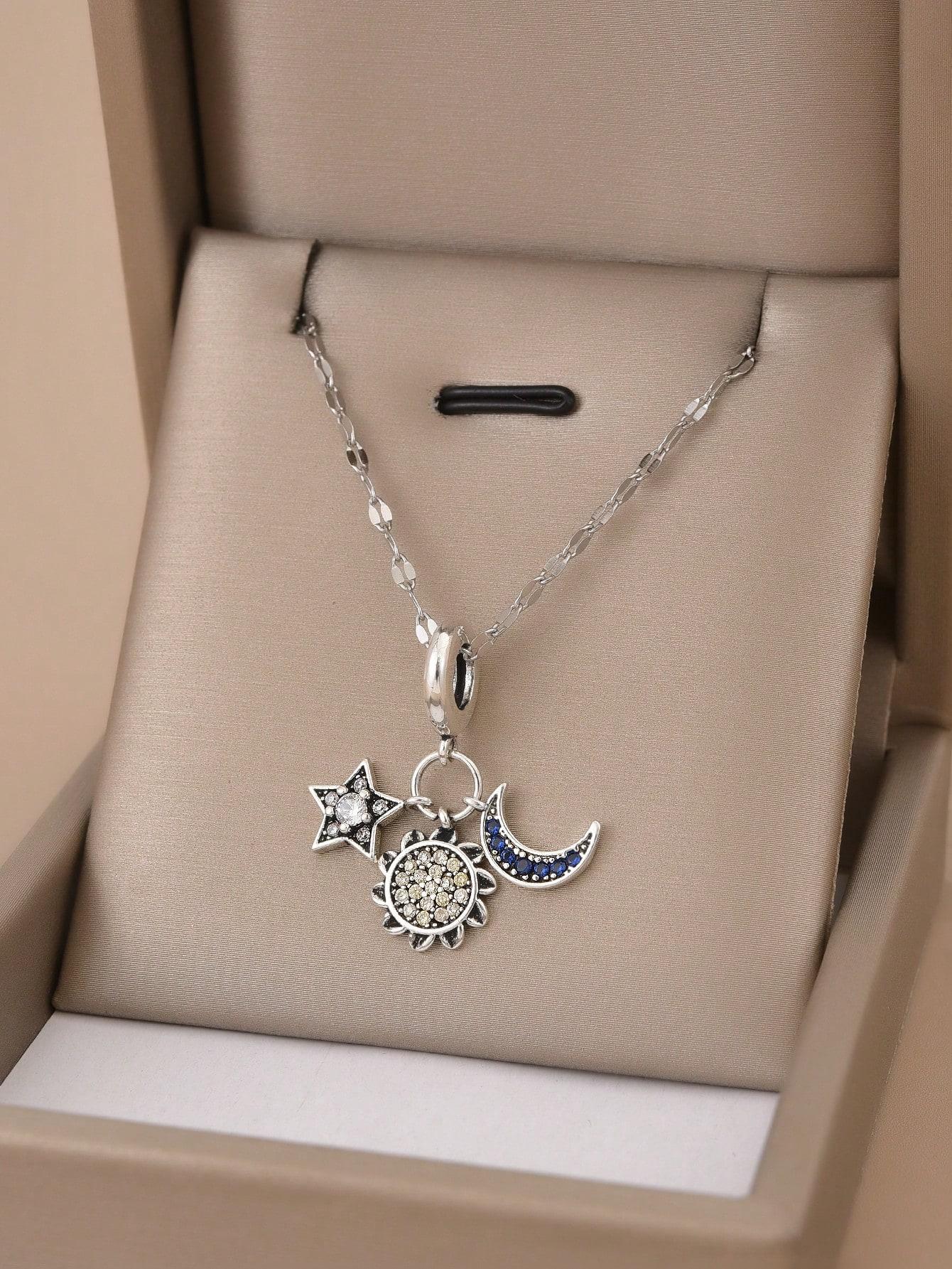 

1pc Stainless Steel Cubic Zirconia Crescent Moon Necklace For Women