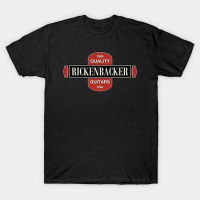 Men Black Print T-shirt Rickenbacker No-Cut Transfer Paper Print Cotton Tshirt
