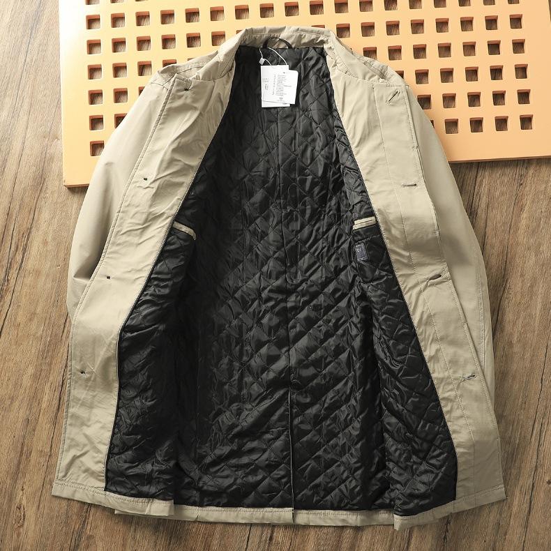 Men's Elegant Windbreaker Simple Jacket Warmth Winter Medium Length Lapel Trench Coat Button Up