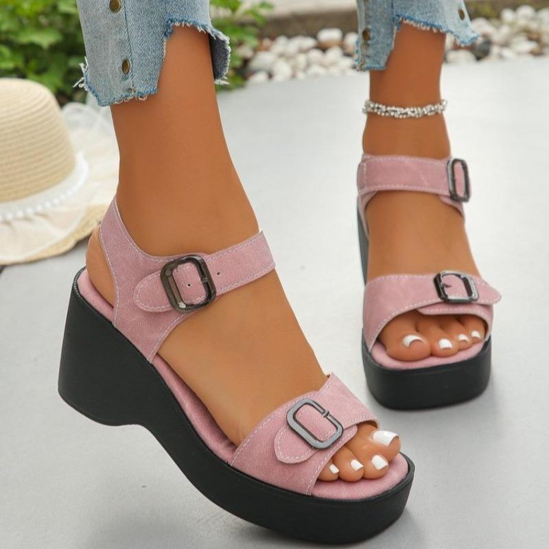 Casual Versatile Roman Sandals Women's Summer Square Toe Open Toe Platform Platform Slip Strap Landslide Heel Shoes