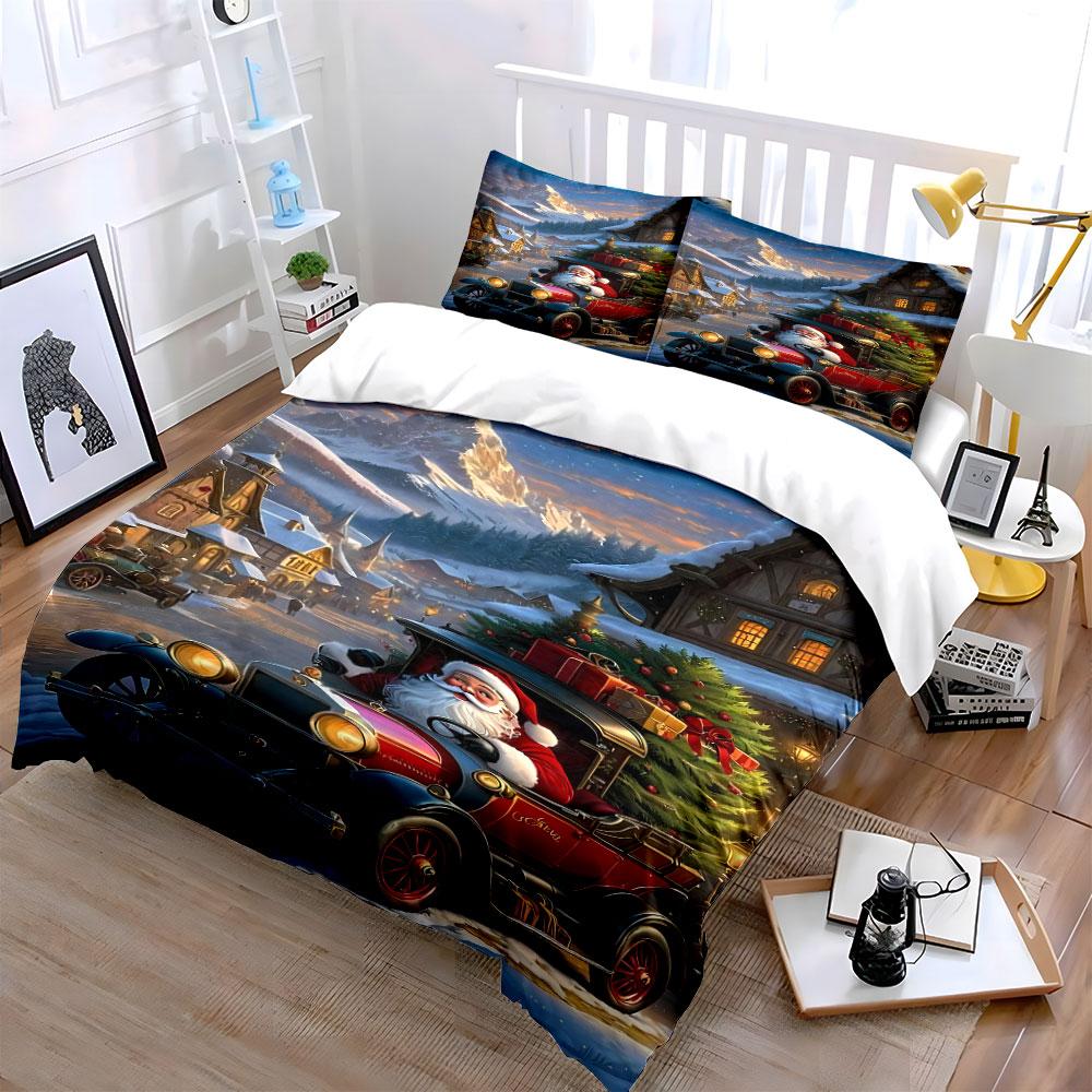 Santa driving classic car. Bedding sets Duvet cover sets Duvet covers Pillowcases(1 * Duvet Cover 2 * Pillowcases without duvet insert)