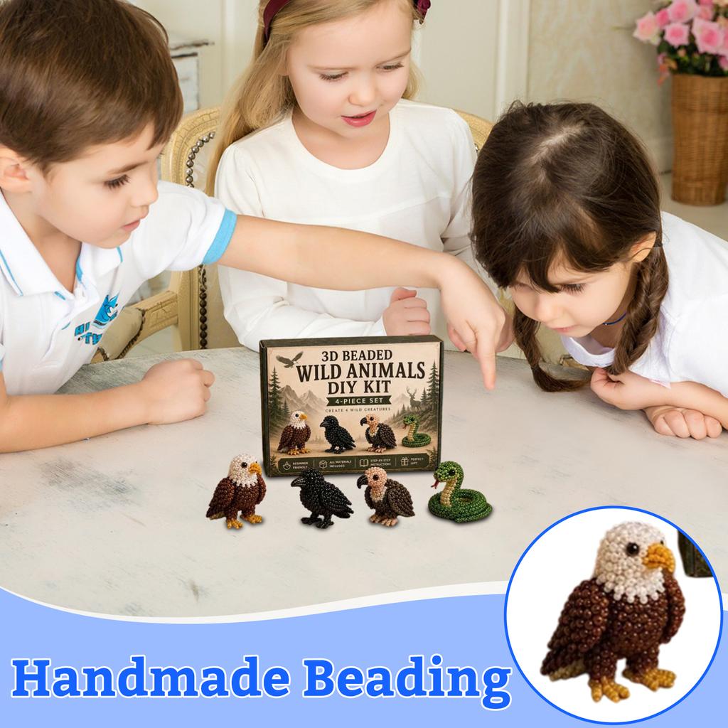 3D Perlen-Tier-Set DIY Tiere Set Enthält Materialien und Anleitungen zur Herstellung von vier Tierfiguren Geeignet für Anfänger und Hobbybastler