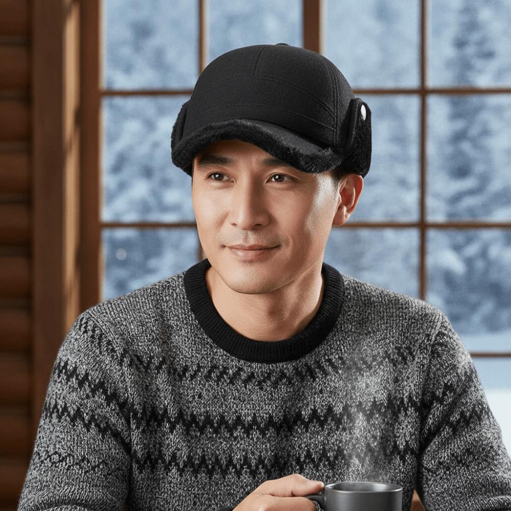 Fleece Lined Winter Trapper Hat Thick Fleece Cap Windproof Cap Earflap Baseball Cap Middle Aged