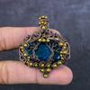 Natural Blue Baltic Amber Handmade Copper Wire Wrap Jewelry Pendant 2.13" D3F77