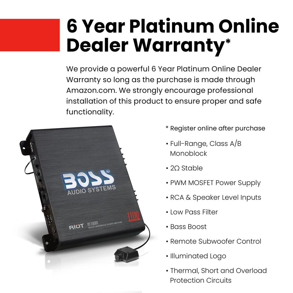 BOSS Audio Systems R1100M Riot Series Car Audio Subwoofer Amplifier 1100W Monoblock Class Stereo Amplifier with Stable Ohm Level MOSFET Power x x x x