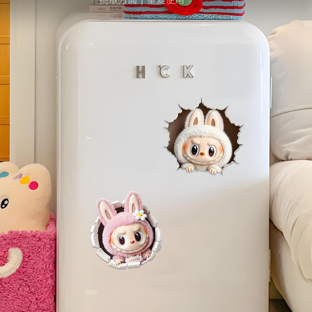 Labubu Cute Plush Doll Refrigerator Magnet - 3D Personality, Strong Magnetic, Waterproof Door Decoration Sticker.