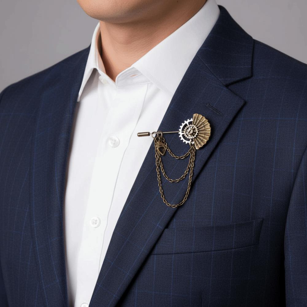 Metal Chain Steampunk Gear Lapel Pin Gothic Collar Pin Vintage Brooches  Shirt Decoration
