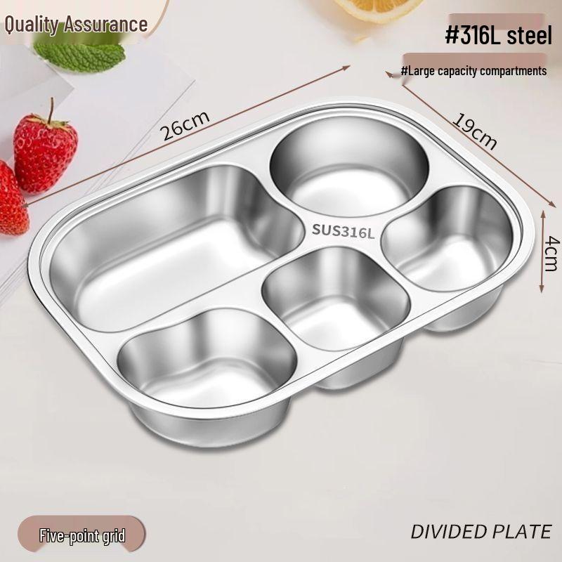316 Stainless Steel Kids' Compartment Meal Tray for Kindergarten & Home Use