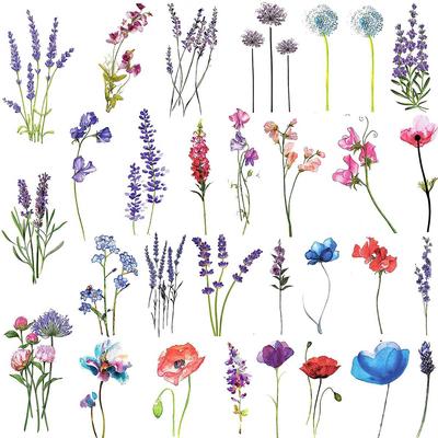 12 Pieces 3D Watercolor Lavender Flower Temporary Tattoos For Women Girls Body Art Arm Neck Tattoo Sticker Fake Flora Waterproof Tatoos