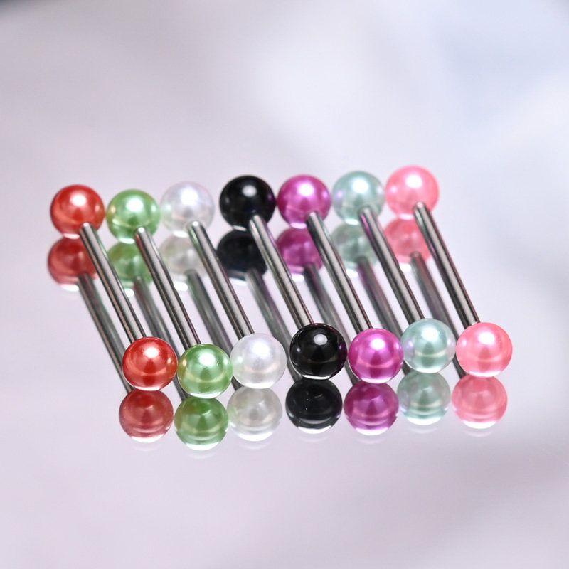 Raccon Raccoon Small Pearl Titanium Steel Tongue Pin Imitation Pearl Fashion Sexy Niche Style Tongue Ring Piercing Jewelry Default Length 16mm
