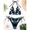 Zebra Streep Driehoek Bikini Set Knoopsluiting Hoge Uitsnijding Twee Delig Zwempak