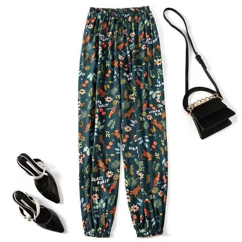 Women's Summmer Pants Drawstring Elastic Waist Beach Bloomers Pajama Pants Capri Pants