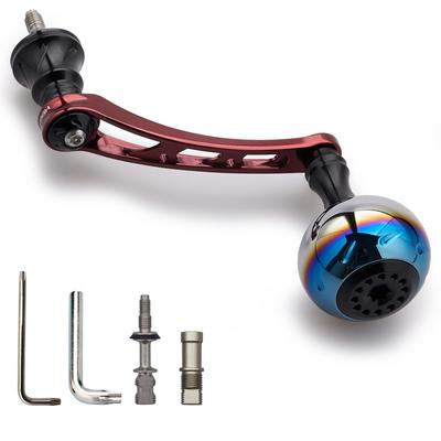 HEIGHTEN 56mm Reel Handle with 30mm Knob for Shimano Daiwa Universal Spinning Reel Aurora Series Red (SHIMANO) (DAIWA) (Wine & Black) (778)