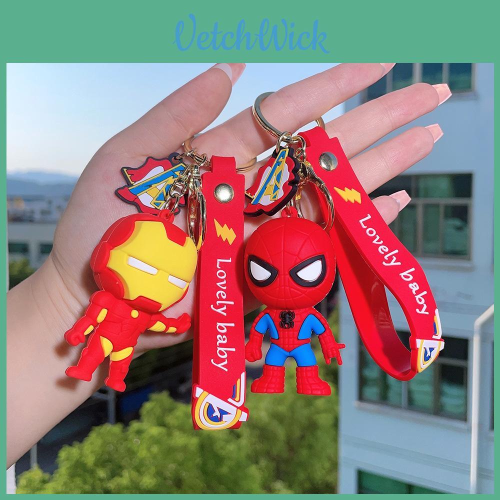 Superhero Keychain Accessories Spiderman Hulk Iron Man Key Ring Cute Car Decor Gift