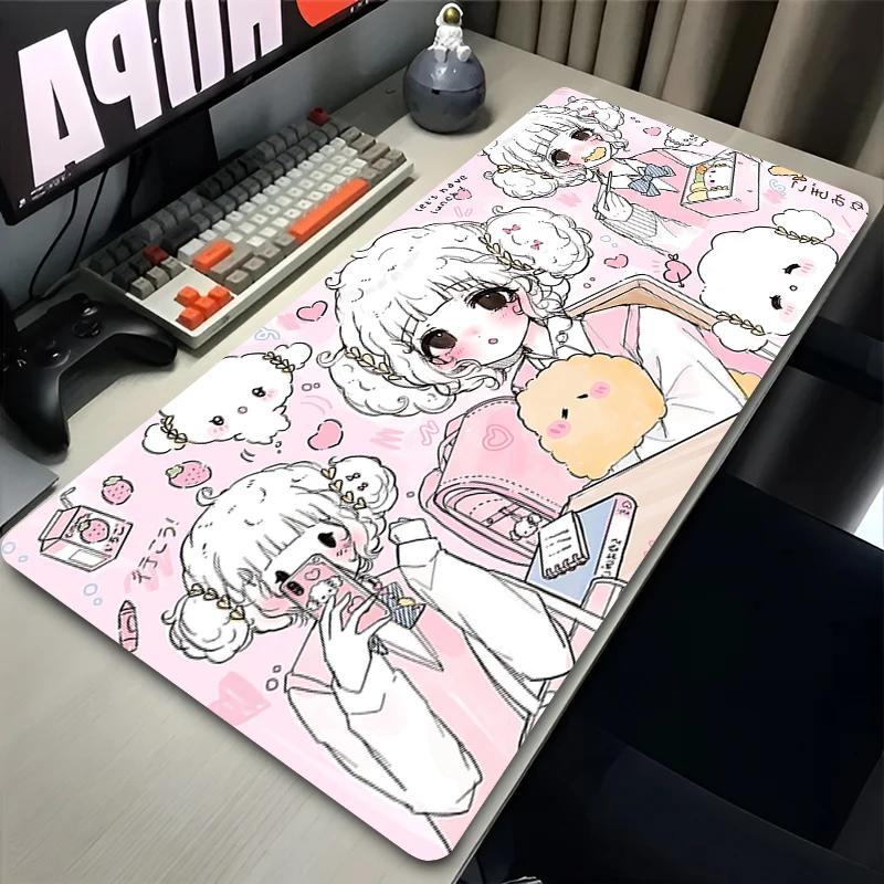 Mouse Pad Laptop Gaming Extended Desk Mat PC Kawaii Desk Accessories Mousepad Angel Anime Sexy Girls Keyboard Rug Pink Carpet