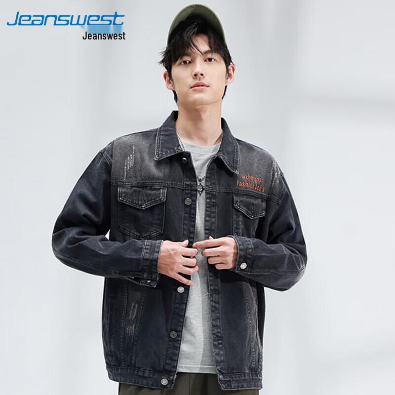 JEANSWEST 2025 Autumn Men's Embroidered Breathable Versatile Denim Jacket