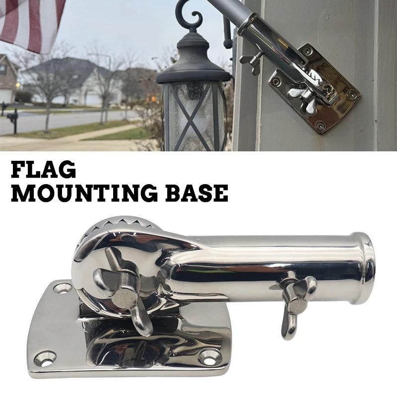 180 Degree Rotatable 316 Stainless Steel Flag Pole Hold Base Bracket Adjustable Flagpole for House Patio Outdoor Yard Farmhouse