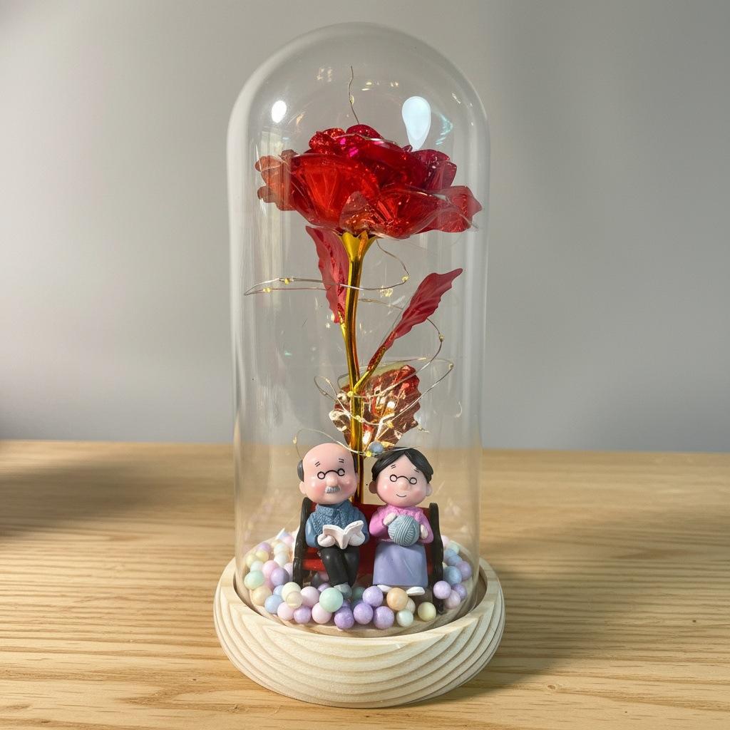 Mother's Day Gift Eternal Flower Glass Cover Rose Mom Parents Birthday Gift Doll Father's Day Ornament